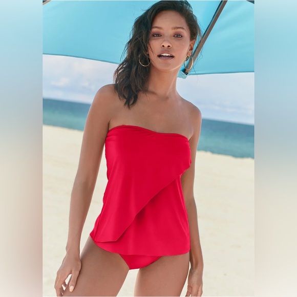 VENUS Classic Red Bandeau Tankini Red Mini Fit and Flare Bikini top NWOT size 6 - Picture 1 of 10